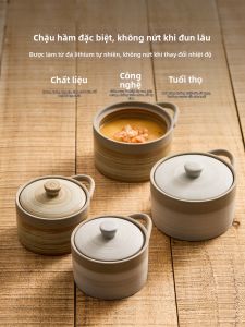 YOGEHOME | Home Use Heat-Reserving Soup Egg Steamer Dessert Bowl Single-Ear Ceramic Ribbed Cooking Pot