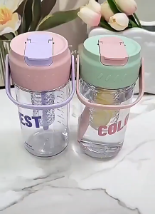 Botol Minum Tumbler 600ml 800ml Transparan Anti Tumpah Modern Tutup Flip Sedotan Stylish BPA Free