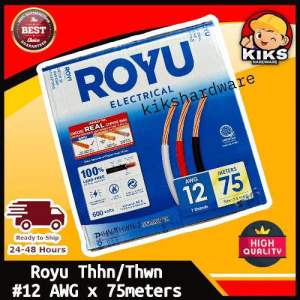 Royu thhn wire #12 x 75meters per box THHN/ THWN2 AWG STRANDED ELECTRICAL WIRE (7 Strands) | 3.5mm2 #12 AWG 600volts 100 percent lead-free Thhn/thwn-2 stranded thermo plastic high heat resistant with nylon