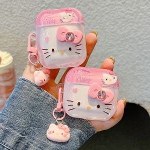 Pink 3D Butterfly Knot KT Cat Earphone Case Suitable for Apple EarPods AirPods4 AirPodsPro2 Wireless Bluetooth Earphone Protective Soft Shell Anti-Fall