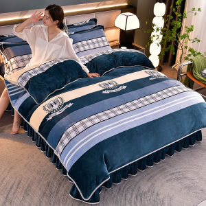 Thickened Milk Velvet Winter Duvet Cover Set Four-Piece Bedding Set Double-Sided Golden Mink Velvet Bed Skirt Style Bedding