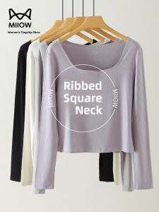 Miiow | Slim Fit Long Sleeve Knitted Base Shirt For Women Square Collar T-Shirt Outerwear Spring Autumn New Arrival MiiOW Cat Person