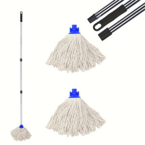 1 Commercial Heavy-Duty Industrial Cotton Circular Mop with 47 Inch Handle White for Floor Cleaning