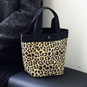 New Leopard Print Canvas Bento Bag Ship Shape Tote Versatile Commuter Small Cloth Bag Trendy Personalized Office Lunch Box Bag