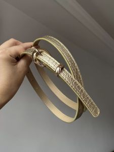 V.C.I | Stylish Elegant Retro Embossed Light Gold Crocodile Texture Pin Buckle Belt
