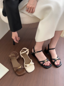 YOTO 4.5cm Block Heels Adjustable Single-Band Bow French Elegant Style Chunky Heel Sandals For Women