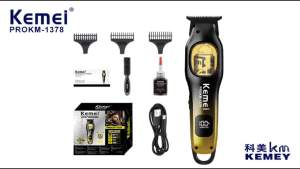 Kemei | Kemei PROKM-1378 Cordless Hair Clipper DLC Blade Digital Display Type-C Charge Black Gold Gradient Barber Trimmer