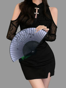 Classical Chinese Style Portable Folding Fan Dance Performance Cheongsam Show Summer Cool Fan New 2024 Match with Horse Tailed Skirt