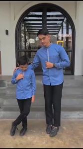 Baju Koko Couple Lengan Panjang Ayah Anak Bahan Toyobo Import Terbaru 2025 Warna Denim Burgundy