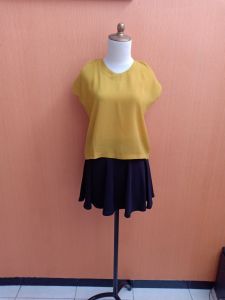 atasan wanita kuning mustard M cewek blouse lengan pendek santai