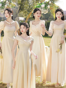 Bridesmaid Gown 2025 New Champagne Satin Simple Elegant Sister Group High-End Mini Dress Women Summer Daily Long Sleeve Floor Length