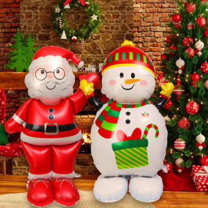 3D Large Standing Balloon / Inflatable Aluminum Foil Christmas Balloons / Santa Claus Snowman Decor Party Xmas New Year Supplies