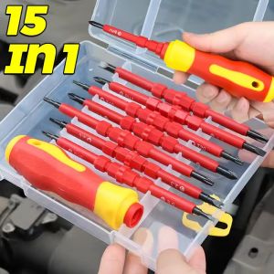 15 In 1 Insulated Screwdriver Set Magnetic Screw Driver Double Head Bit Multi-Purpose Screwdriver Slotted Phillips Triangle Car Repair Tools Kit
