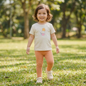 Moose Girl Blouse with Leggings Terno Set with Print Off-White and Pale Orange (GSLGS 604 7341 LP)