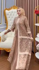 Syakila Dress Outer Ceruty Mix Brukat Gamis Wanita Model Terbaru 2024