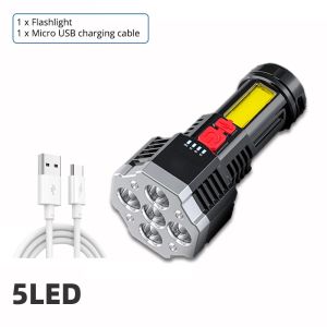 ESMARTER | High Power 7LED Rechargeable LED Flashlights Camping Torch with COB Side Light Lightweight Outdoor ABS Material Lighting