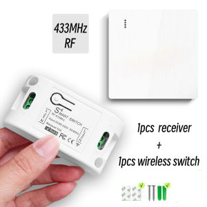 AC 110V 220V 433mhz Rf Wireless Remote Control Relay Receiver Wall Panel Transmitter Light Switch Wet Contact 10A for Lamp Led