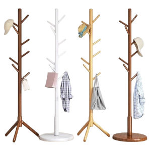 Simple Solid Wood Clothes Hat Rack Stand for Living Room Bedroom Entrance Hall Floor Mounted Easy to Assemble Evesigar