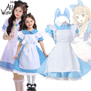 Alice In Wonderland Costumes For Adult Kids Girl Alice Princess Dress Maid Apron Outfits Fairy Tale Cinderella Dress Carnival Party Dresses 【Free Headbands】