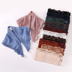 Jifang 65x65cm Sparkling Crimpled Wrinkle Design Imitate Cotton Linen Square Scarf Stringy Selvedge Muslim Hijab Sqaure Bawal Bandanba PW32