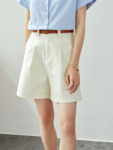 White Silk Cotton Tailored Shorts Womens Summer New Wide Leg Five Parts Work Pants High Waist Straight Tube Casual Trousers