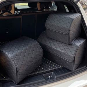 Tas Penyimpanan Organizer Bagasi Mobil: Kotak Penyimpanan Lipat Kulit Multifungsi Portabel Dengan Tutup