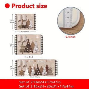 VIKAMA Farmhouse Coffee Theme Kitchen Rug Set Anti Slip Washable Mat Plaid Bean Cartoon Home Decor Floor Runner