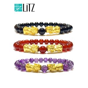[SPECIAL] LITZ 999 (24K) Gold PiXiu Bracelet 双貔貅手链 EPC0639D-050-B-B (0.90g+/-)