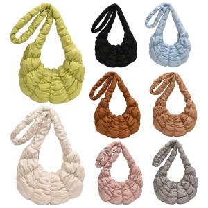 Ruched Cloud Trendy Crossbody Bag Nylon Fashion Hobo Bag Large Capacity Puffer Tote Bag Solid Color Crescent Bag for Women [Jocestyle Store]