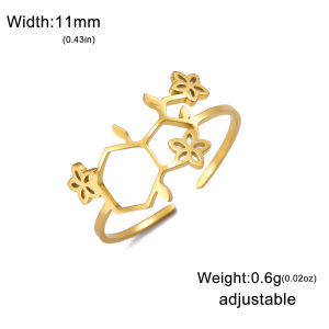 Skyrim Flower 5-Hydroxytryptamine Molecular Stainless Steel Open Ring For Men And Women Fashionable Bohemian Ring Birthday Gift