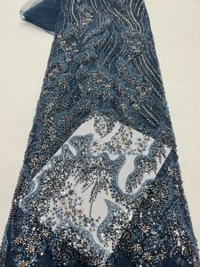 OLEVO | Navy Blue Sequin Luxury Beads Lace African 2026 High Quality 5 Yards Handmade Sequins Fabric Nigeria For Evening Party Dress
