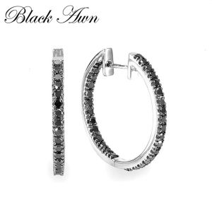Black Awn New Classic Silver Color Round Trendy Spinel Engagement Hoop Earrings for Women Jewelry I181