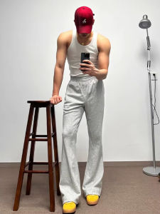 American Retro Gray Sweatpants Mens Summer Thin Cotton Prophet Machete Pants Silm Straight-leg Casual Pants Bootcut Trousers