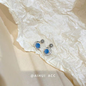 Blue Unique Ear Cuff 925 Pure Silver Ear Studs for Pierced Ears Fashionable Korean Style Womens Jewelry Ear Decorations