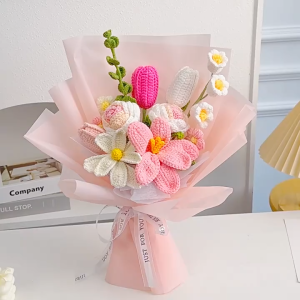 SG Stock High Quality Hand-Woven Knitted Flower Artificial Crochet Flower Bouquet For Gift Home Decor