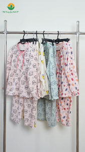 Bộ mặc nhà nữ Việt Thắng chất Cotton quần dài áo dài tay họa tiết dễ thương đồ đôi mẹ bé B50.5170