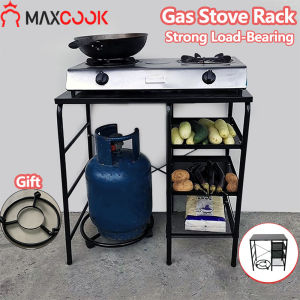 Maxcook Gas Stove Heavy Duty Thicken Carbon Steel Shelves Layer Stand with LPG Roller Gas Rack Stove Rack Kitchen Stand Organizer Space Saver(With Rollers)
