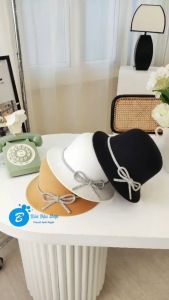 Mũ Dạ Vành Cụp Tiểu Thư Đai Nơ Đá
