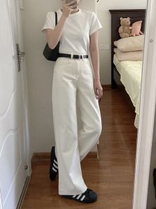 High Waist Straight Leg White Denim Jeans Womens Spring Summer New Style Little Design Sense Slimming Wide Leg Pants