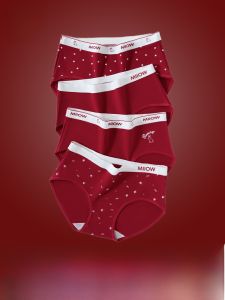 MiiOW | Pure Cotton Antibacterial Extended Crotch Wet Wicking Breathable Red Triangle Underwear For Women Cat Person命 Year Design
