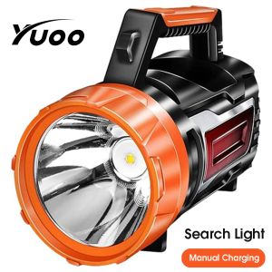 YUOO Handheld Spotlight Search Light Rechargeable 800W High Lumen Waterproof Super Bright LED Hand Crank Flashlight Portable USB Power Bank with Long-Lasting Battery for Camping Outdoor Emergency
