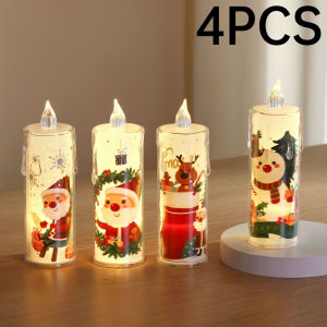 4PCS Christmas LED Candles Flameless Flickering Electronic Tea LightsSanta Claus Projection Night Light for Holiday Home Decor