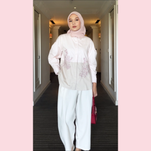 HijabChic Laya Top - Kemeja Katun Premium Kombinasi Two Tone Color Kekinian Aksen Bordir Cantik