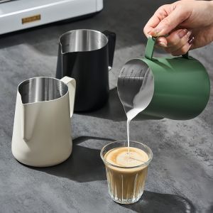Coffee Milk Frother Jug with Scale 304 Stainless Steel Streamlined Pointed Mouth High Quality Cafe Professional Coffee Utensils