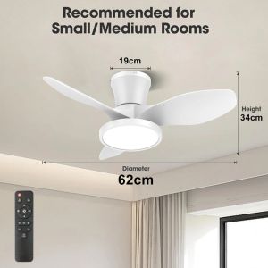 Ceiling Fan with Light 85V-265V Remote Control Dimmable 3 Speed Modern Wood Grain Design for Bedroom Indoor Silent DC Motor