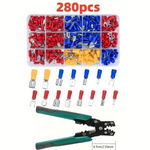280pcs Insulated Wire Electrical Connectors with/without Tool Assorted Male/Female Wire Cable Crimp Terminals U-Type Fork Spade