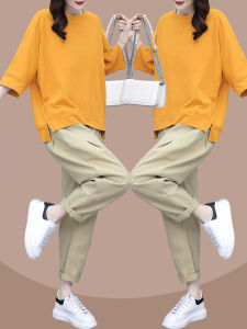 Casual Slimming Fashion Set for Women Summer 2024 New plus Size Conceal Meat Top Active Anti-aging Two-piece Set Slightly Plump