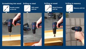 BANSOON BOSCH GSB 12V-30 Cordless Impact Drill/Driver. 2 battery 1 charger screwdriver bit set metal and wood drill bit set