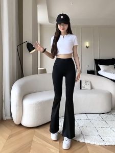 【Fongaly】Flare Pants celana panjang dengan bagian bawah lonceng Tambah ukuran Yoga pants Legging Celana Olahraga Wanita High Waist Polos Gym Fitness Yoga Running Sport Warna Hitam Leggi