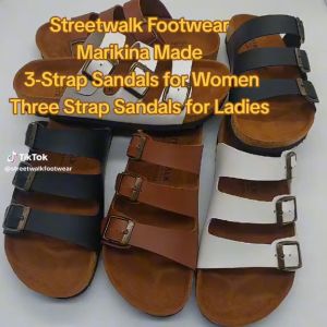 Streetwalk Marikina Made Three Strap Sandals for Women 3-Strap Sandals for Ladies in Colors White Black Brown Sandals Marikina Made Official Shoes Store for Girls Three Strap Flip Flops & Slippers Pambabae 3-Strap Beach Slippers & Sandals (Code: EMMAN-03)